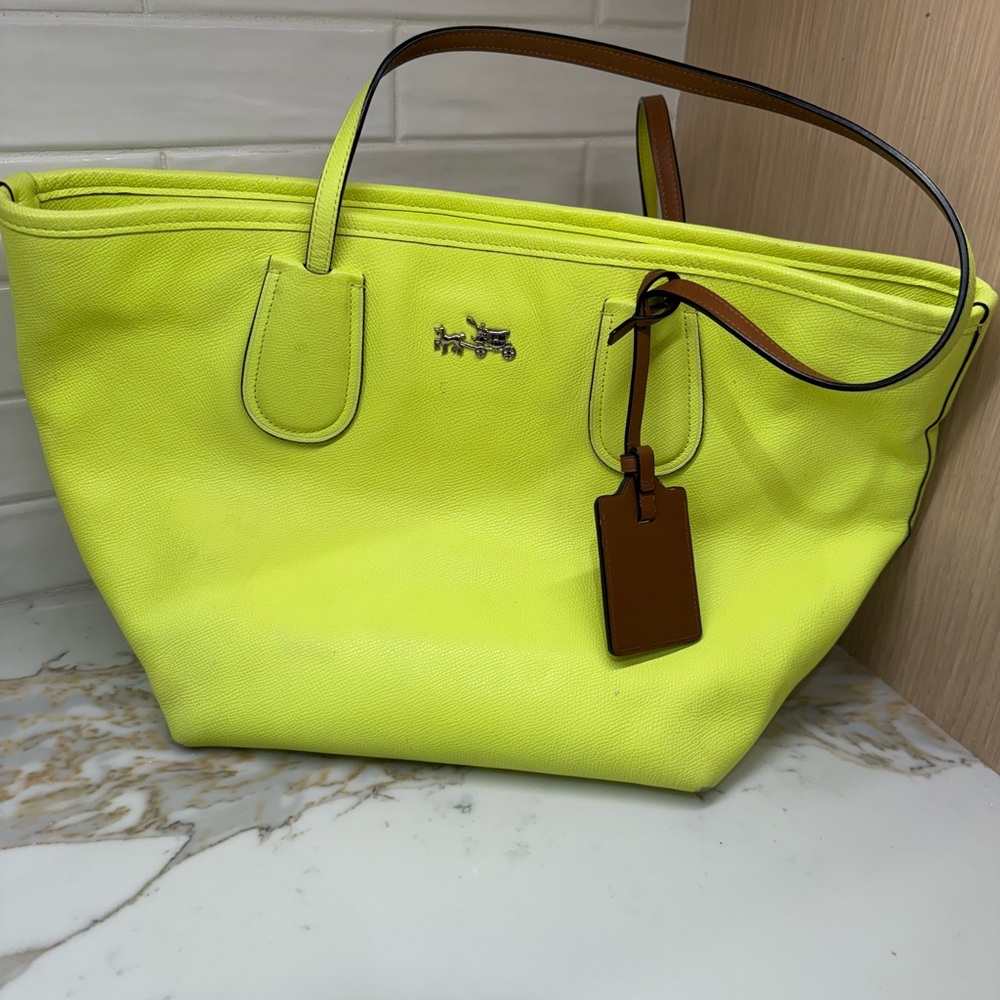 Coach Yellow and Brown Leather Tote Bag